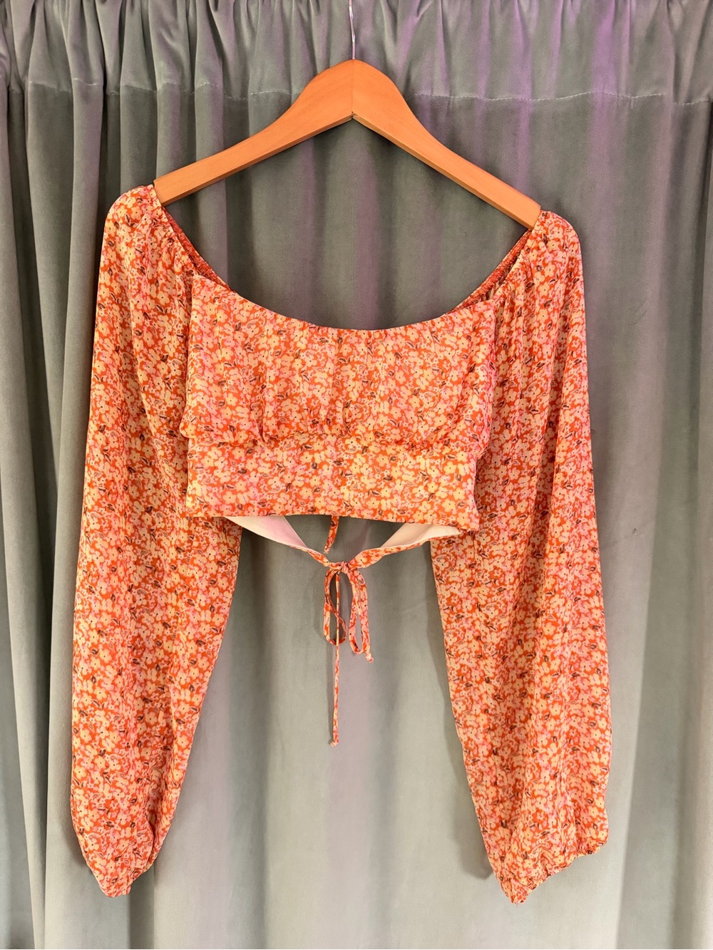 Floral Orange-Pink Long Sleeve Crop Top